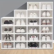 Resim 12 adet Şeffaf Ayakkabı Saklama Kutusu ile Kapaklı - Toz Geçirmez ve Nem Geçirmez Silikon Ayakkabı Düzenleyici - Ev, Yurt, Giriş Yolu için - Çoklu Bölümlerle Alan Tasarrufu Sağlayan Şeffaf Ayakkabı Dolabı, Yurt Odası Gereksinimleri, Modern Estetik 