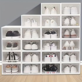 Resim 12 adet Şeffaf Ayakkabı Saklama Kutusu ile Kapaklı - Toz Geçirmez ve Nem Geçirmez Silikon Ayakkabı Düzenleyici - Ev, Yurt, Giriş Yolu için - Çoklu Bölümlerle Alan Tasarrufu Sağlayan Şeffaf Ayakkabı Dolabı, Yurt Odası Gereksinimleri, Modern Estetik 