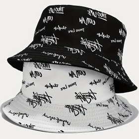 Resim 1 adet Üniseks Dikişli Harf Kova Şapka, Moda Sanatsal Casual Ters Çevirilebilir Güneş Korumalı Şapka, Polyester Dokuma, Esnek Olmayan, El Yıkama / Kuru Temizlik 