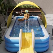 Resim 300cm/118.11in Büyük Şişme Yüzme Havuzu, 1-7 Kişiye Uygun, Dayanıklı PVC Malzeme, Aile Yüzme Havuzu Partileri İçin Çok Uygun, Bahçe Yüzme Havuzu, Altında Drenaj Deliği Bulunan 