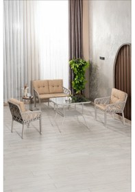 Resim Lumisgarden Neva Rattan Bahçe Takımı 2+1+1 +masa Bej 