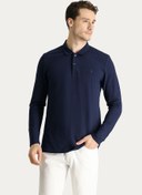 Resim Koyu Lacivert Polo Yaka Regular Fit Nakışlı Pamuk Sweatshirt Kigili