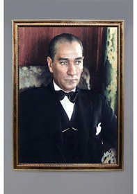 Resim Atatürk Portresi Dijital Baskılı Kadife Kumaş Çerçeveli Tablo Tbl0043 