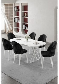 Resim Canisa Kaye Serisi Mdf 90x168 Beyaz Mutfak Masası Takımı 6 Siyah Sandalye Beyaz Masa Sandalye Siyah 