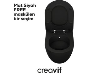 Resim Creavit Free Mat Siyah Kanallı Asma Klozet FE320, Creavit Duck Duroplast Yavaş Kapak 