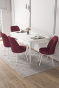 Resim Canisa Kor Serisi 70x114 Açılabilir Mutfak Masası Takımı Beyaz Masa 4 Bordo Sandalye 