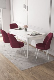 Resim Canisa Kor Serisi 70x114 Açılabilir Mutfak Masası Takımı Beyaz Masa 4 Bordo Sandalye 