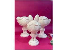 Resim Nobrand Powerpuff Girls 3’lü Boyama Seti (Blossom, Bubbles, Buttercup) 10 cm Su Bazlı Akrilik Boya Seti 