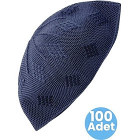 Resim Uniquetrenders 100'lü Dokuma Örgü Desenli Takke Kaliteli Namaz Takkesi Lacivert 