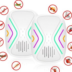 Resim HOTU 2 adet Çift Frekanslı Sesli Kemirici ve Böcek Kovucu - AB Fişi, 220-240V, 3 Renk (Pembe/Mor/Yeşil) ile 6 Altıgen Havalandırma Deliği için Ev, Yatak Odası, Mutfak, Süpermarket Haşere Kontrolü, Böcek Kovucu Cihazı, Modern Estetik, Dayanıklı Plastik 