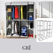 Resim Holtech Lüks Bez Dolap Kumaş Gardırop Gri 