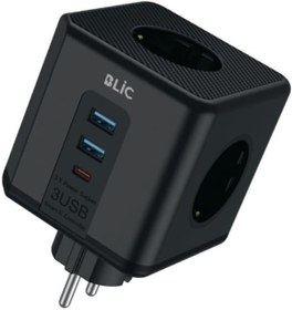 Resim Delixa Korumalı, Kablosuz 3'Lü Priz Soketi, 3x Priz Girişi, 3x Usb Girişi, Ergonomik Priz Çoğaltıcı, Kablos 