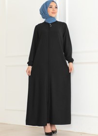 Resim OKTAYUSTA COLLECTİON Sade Günlük Tam Boy Gizli Patlı Siyah Ferace 