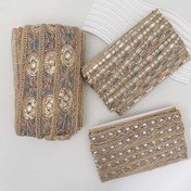 Resim Altın dantel kenarlıklı inci süslemeleri ile şık altın dantel kenarlıklı vintage jakar bant - Elbise, DIY el sanatları, perdeler ve Noel süslemeleri için dantel kenarlıklı altın dantel kenarlıklı vintage jakar bant 