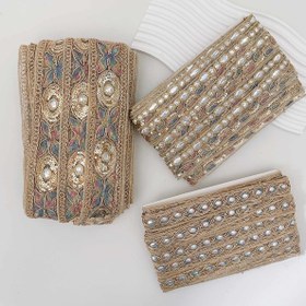 Resim Altın dantel kenarlıklı inci süslemeleri ile şık altın dantel kenarlıklı vintage jakar bant - Elbise, DIY el sanatları, perdeler ve Noel süslemeleri için dantel kenarlıklı altın dantel kenarlıklı vintage jakar bant 