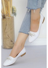 Resim Taş Detay Babet Ayakkabı Beyaz - 18971.264. Beyaz 