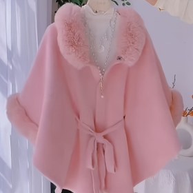 Resim Şık Tanrıça Kore Tarzı Zarif Vizon Yaka Pelerin Şal Kadın Sonbahar Ceketi, Yüksek Kalite Kemerli, Yarasa Kollu Hırka Ceket, Sonbahar/Kış Fransız Pelerini 2025, Yüksek Kalite Kore Versiyonu, Yeni Kalınlaştırılmış Vizon Yaka Ceket 