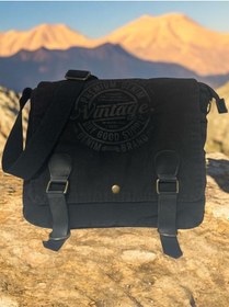 Resim Old Cotton Cargo Vintage Salaş Kaliteli Unisex Günlük Gezi Kamp Okul Postacı Omuz Çantası San Diego 32 Cm X 25 Cm Siyah - Gri 