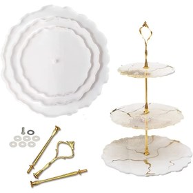 Resim 3 Katlı Reçine Kalıbı, Kalın Kek Standı Kalıpları Reçineler İçin, Epoksi Reçine Katlı Tepsi Kalıbı, Cupcake Servis Standı Yapmak İçin Donanım Aksesuarlarıyla Geode Reçine Silikon Döküm Kalıbı 