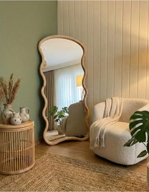 Resim Naturel Ahşap Çerçeve Dalgalı Ayaklı Boy Aynası 80x180 Ahşap 