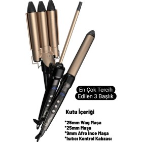 Resim Hairens HRS-960 4 Parça Saç Şekillendirme Seti 25 mm Seramik Maşa ile 12 Isı Kademesi ve Hızlı Isınma 