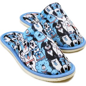 Resim Chochili Unisex Mavi Köpek Desenli Yumuşak Tabanlı Ev Terlik 