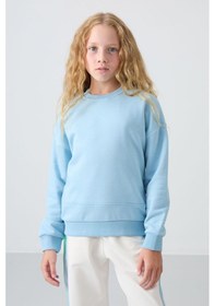 Resim Tommy Life Açık Mavi Pamuklu İçi Tüylü Yumuşak Dokulu Oversize Nakışlı Kız Çocuk Sweatshirt - 75150 Açık Mavi 