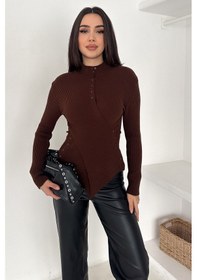 Resim Noa & Noa Kadın Asimetrik Düğme Detaylı Bluz Diagonal Soft Kahverengi 