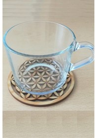 Resim Ahşap Bardak Altlığı 6'lı Set Yaşam Çiçeği Bardak Altlığı Bej 