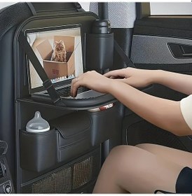 Resim Dashanshop Büyük Kapasiteli Siyah Yapay Deri Koltuk Arkası Organizer Ve Katlanır Masa 