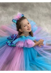 Resim Denizkızı Prenses Kız Çocuk Elbisesi Pastel Renkli Tül Elbise 3-10 Yaş Çok Renkli 