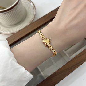 Resim 1 Adet Altın Tonlu Kalp Charm Bilezik, Kalın Zincir Tasarım - Kadınlar için Şık Retro Tarz Takı, Günlük Kıyafetler, Anneler Günü & Sevgililer Günü Hediyesi, Kalp Motifli Takı, Kaliteli İşçilik 
