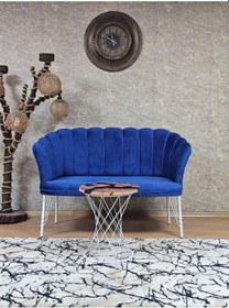 Resim Zafir İkili Beyaz Boyalı Tel Ayak Papatya Çay Seti Koltuk Takımı , Balkon, Salon, Ofis, Cafe Koltuk Takımı Mavi 