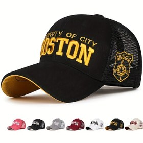 Resim 3D Nakışlı Boston Yazılı & Polis Rozeti Tasarımlı Ayarlanabilir Unisex Beyzbol Şapkası - Nefes Alabilen Mesh Arka, Hızlı Kuruyan Güneş Koruma Şapkası Balıkçılık, Yürüyüş, Dış Mekan Sporları için Dayanıklı Başlık 