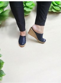 Resim Kadın Yumuşak Deri Rahat Taban Espadril Sabo Terlik Lacivert 