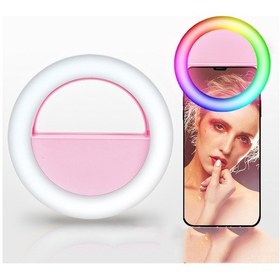 Resim Padalink Pembe Rgb Akıllı Telefon Işıklı Makyaj Aydınlatıcı, Canlı Yayın Ve Selfie Için Dönel Led Işık, Dahili Pil Ve Parlaklık Ayarlamalı 