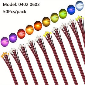 Resim 50 adet/lot 0402 0603 SMD LED DIY Lamba Mikro Litz LED Işıkları Kırmızı Siyah Kablolu Mikro Litz Led Önceden Düdüklü Çip Kablolu 3V Demiryolu Model Trenleri Işık DIY Bağlantı Kabloları 30cm Model Kiti için 