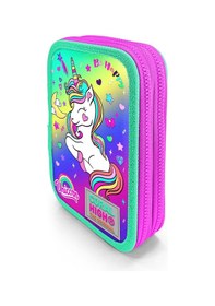 Resim Coral High Kids Lavanta Su Yeşili Unicorn Desenli Çift Katlı Kalem Çanta 11129 Pembe - Su Yeşili 