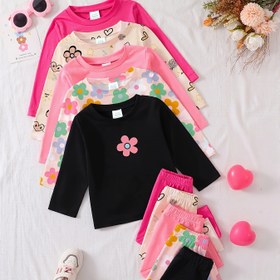 Resim Kızlar için Rahat Uzun Kollu T-Shirt + Esnek Bel Pantolon Takımı, Bahar ve Sonbahar için Sevimli Çiçek Deseni, Gül Pembe, Siyah, Ayva, Dopamin Renkleri, Yumuşak Ter Emici Kazak Kıyafeti ile Eşleşen Pantolon, Dış Mekan Aktiviteleri, Günlük Giyim, Partiler ve Tatil Hediyeleri için Mükemmel, Dış Mekan, Ter Dirençli 