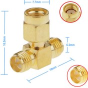 Resim SMA T Soket 1x Rpsma Erkek 2x Rpsma Dişi Altın Kaplama Soket 