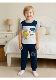 Resim Zekids Erkek Çocuk Eğlenceli Baskılı Kısa Kollu Pijama Takımı-16033 Beyaz 