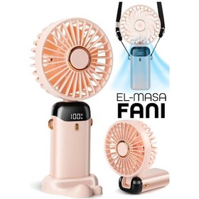 Resim Lcd Ekranlı Şarjlı El Fanı Mini Vantilatör 5 Kademe Sessiz Boyun Askılı Pembe Fan 