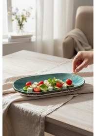 Resim 6 Lı Seramik Kayık Tabak, Çerezlik, Kahvaltılık Yeşil 19cm Karışık 