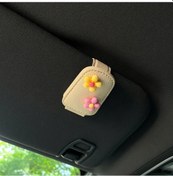 Resim Sunshine022 Sevimli Çiçekli Araç Güneşlik Gözlük Tutucu - Yapışkan Manyetik Kepenk Sarı Pembe Çiçek 