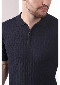 Resim Ferraro Lacivert Polo Yaka Fermuarlı Erkek Pamuk Triko T-Shirt-Lacivert (417942663) Lacivert 