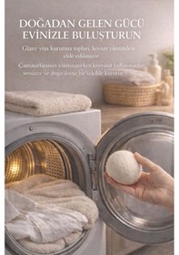 Resim Glanz 3 Adet Yün Keçe Çamaşır Kurutma Topu 7 - 8 Cm + 30ml Esans Koku Hediye - Doğal Ürün Açık Bej 