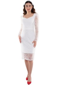 Resim Dans 1441 Simli Öpücük Yaka Karpuz Kol Kısa Nikahlık Elbise 