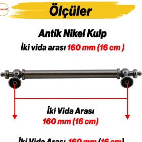 Resim Badem10 Osmanlı Metal Antik Nikel Kulp 160 mm 16 cm Mobilya Çekmece Mutfak Dolabı Dolap Kapak Kulb Kulpu 