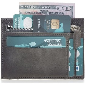 Resim Bouletta Zip Deri Kadın Fermuarlı Kartlık Gri 