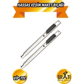 Resim Dar Hassas Kesim Profesyonel Maket Bıçağı Metal Klipsli 2'li Set 